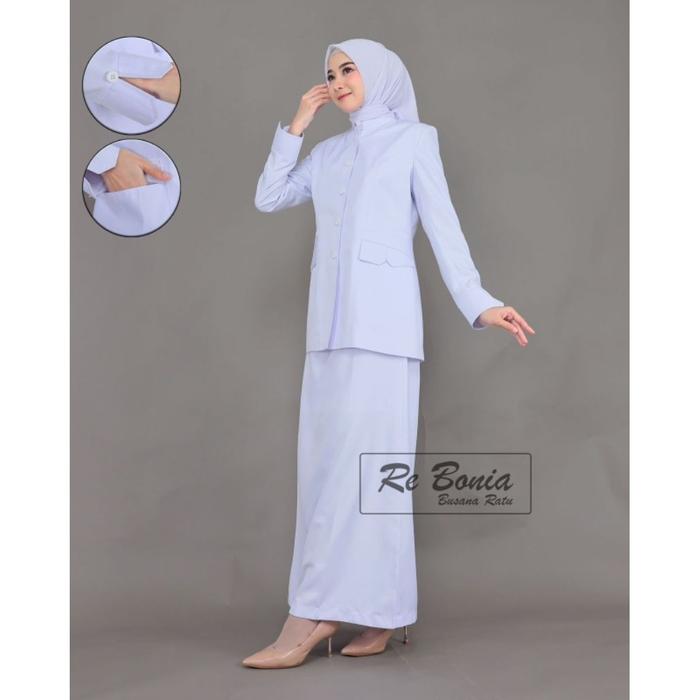 Blazer re bonia/seragam kerja/setelan putih rok A