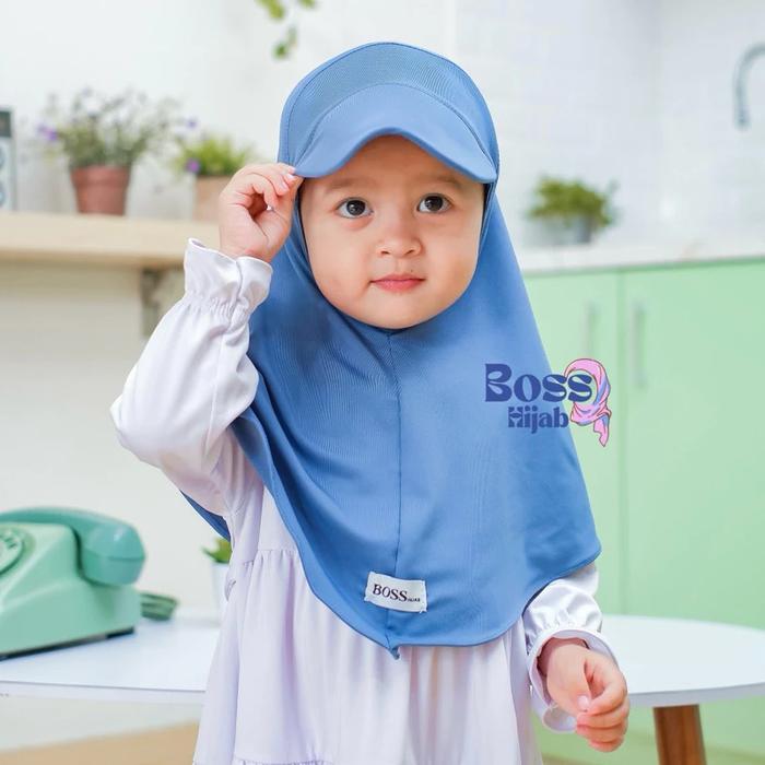 Boss Jilbab Topi Anak Usia 0-2 Tahun Jiltop Sporty Jersey Muslim Kerudung Instan Nyaman Sekolah Baha
