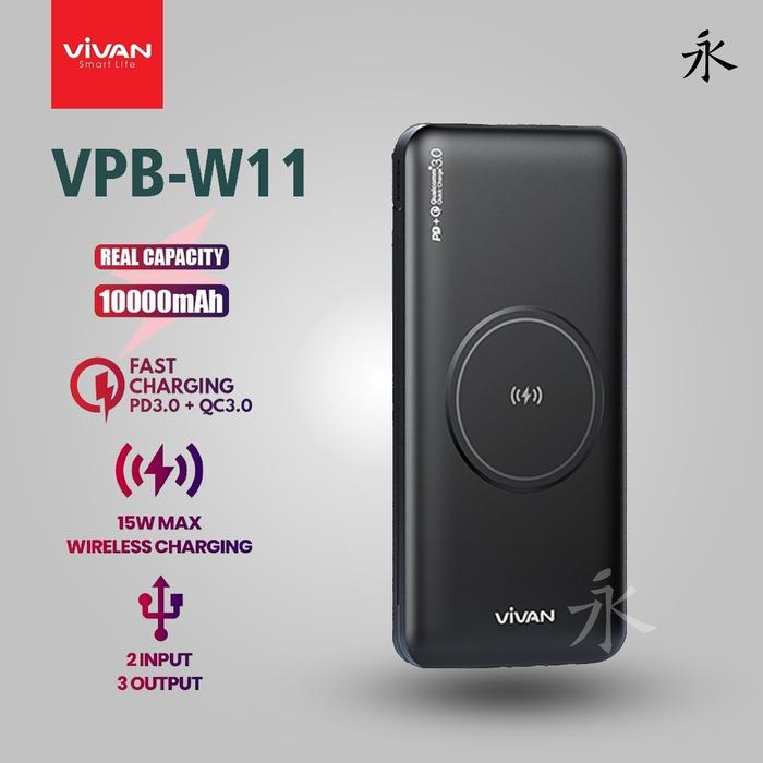 VIVAN VPB-W11 Powerbank 10000 mAh Wireless Fast Charging Hitam