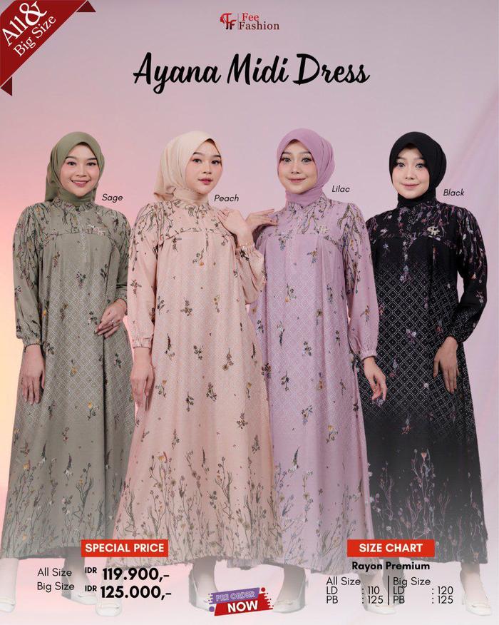 Ayana midi dress by fee fashion menggunakan bahan rayon premium
