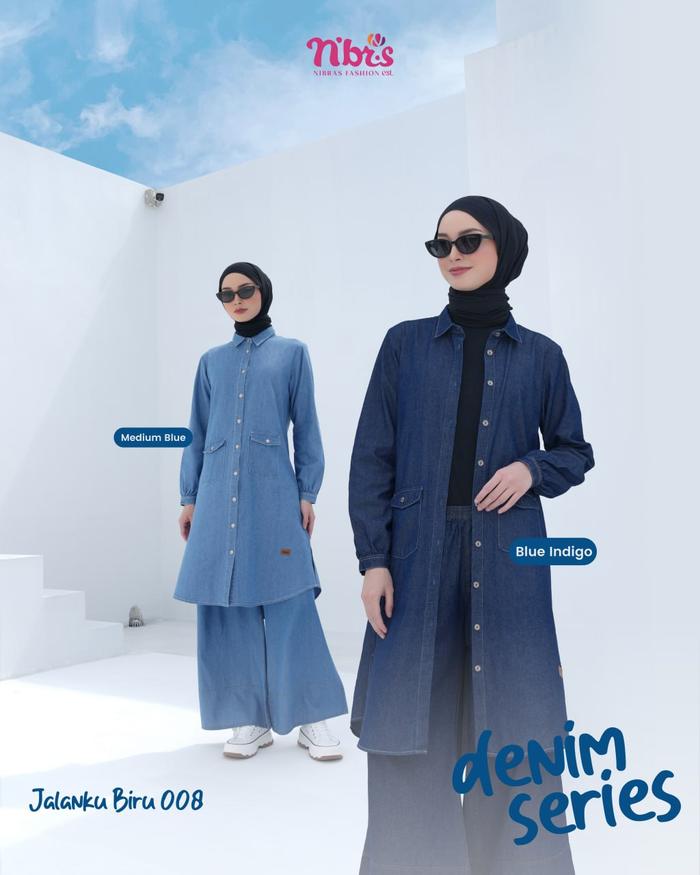 Tunik Jeans Nibras Tunik Denim Outer Jeans Outer Denim Nibras Tunik NBRS Jalanku Biru 008