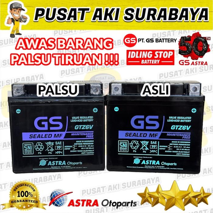 TERMURAH GARANSI GS ASTRA GTZ6V ACCU KERING MF MOTOR NMAX 155 VARIO 125/150 SATRIA FU CBR CRF SCOOPY