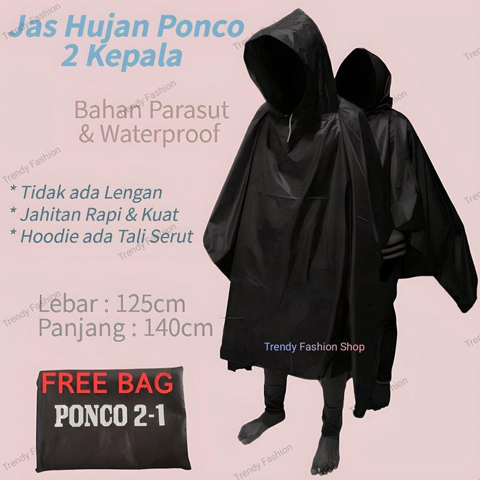 BISA COD/Jas Hujan Ponco 2 Kepala Tebal Bahan Mirip Axio Mantol Ujan Kepala Dua/Jas Hujan Dobel Kepa