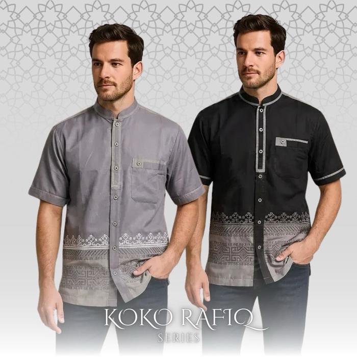 PREMIUM Terjamin Baju Koko Rafiq Lengan Pendek Asriyani Pria kombinasi Bordir Full Bawah Elegant Kat