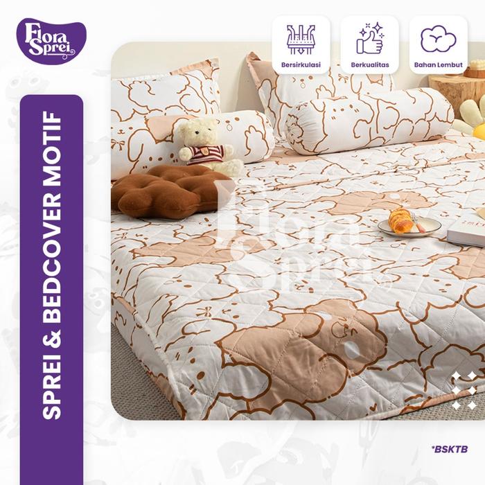 FLORA BedCover Set Sprei Set Microtex Set Sprei Selimut Sarung Bantal Guling Multi Variasi