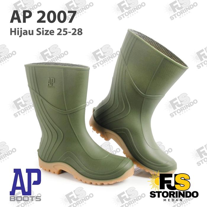 Sepatu Boot Pendek AP 2007 AP Boots Hijau Karet Lokal Anti Air & Slip Perkebunan Pertanian Medan, Ac