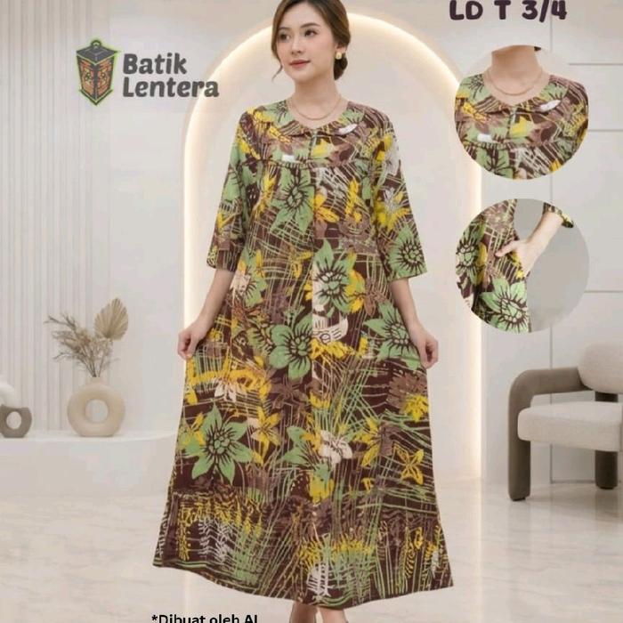 Best Seller | Longdress Daster Batik Lentera Panjang Semata Kaki Tangan 3/4 Motif Sunan Terbaru Rayo