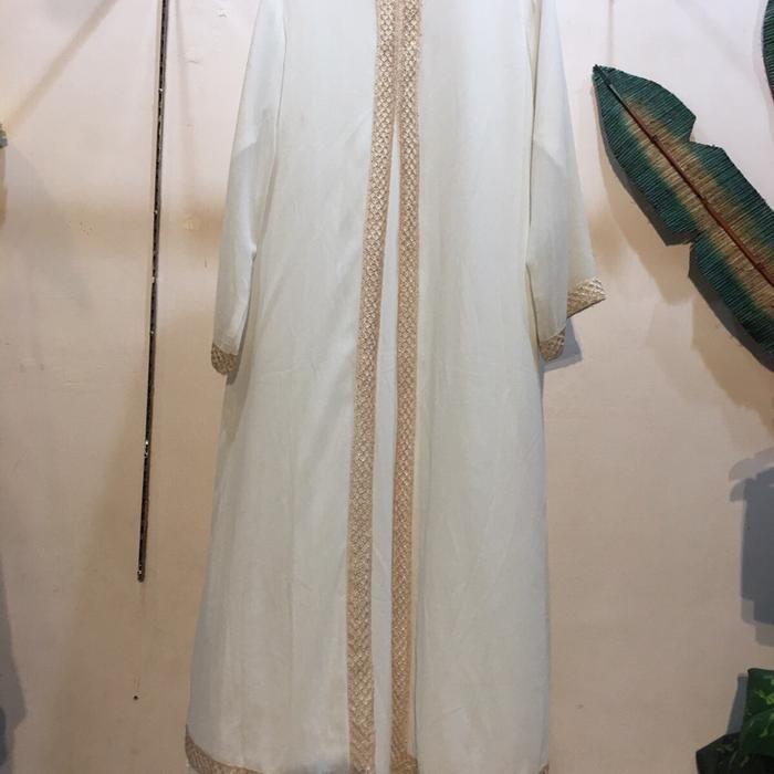 gamis abaya putih tulang kombinasi mutiara