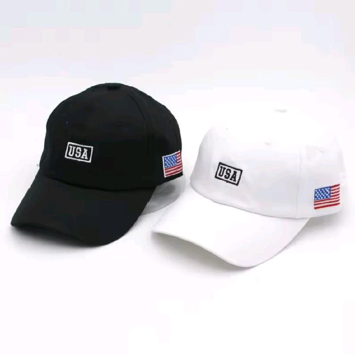 Topi Baseball USA dengan Logo Bendera Amerika Serikat - Hitam dan Putih - Aksesori Fashion