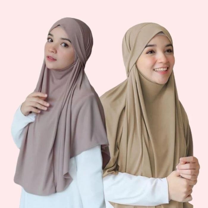 New Hijab French Khimar Aisha Rivantie Cadar Masker Syari Niqob 2 In 1 Jersey Premium