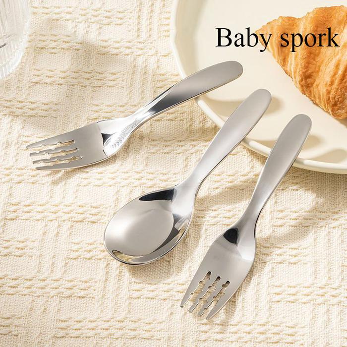 Sendok Bayi Sendok Anak Stainless Steel Sendok Portabel Lucu dengan Dasar Datar/Sendok makanan bayi/
