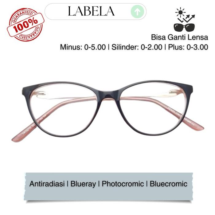 Labela - Kacamata Anti Radiasi Cat Eye 19215 + Gratis Ganti Lensa Frame Minus Kacamata Normal Photoc