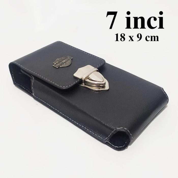 Ready Dompet Hp 7 Inci Tas Pinggang Sarung Handphone Pria Kulit Sintetis 1 Slot Hitam Tas Paha Kartu