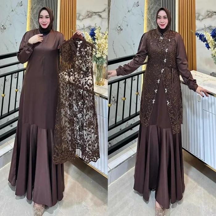 VANESA Dress Gamis Velvet Kondangan Wanita Kekinian Terlaris 2026 Baju Pesta Outer Brukat Pisah Mewa