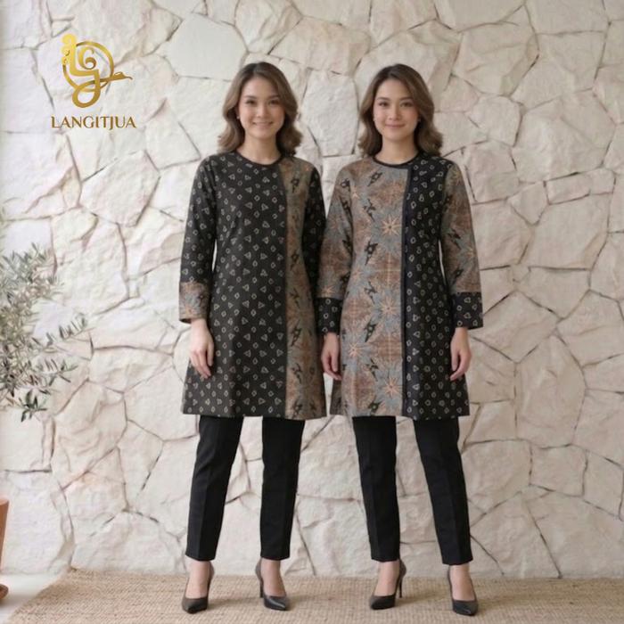 LANGITJUA - Tunik Untari 02  Batik Printing Mix Batik Cap Garutan Lengan panjang Katun Adem Nyaman S