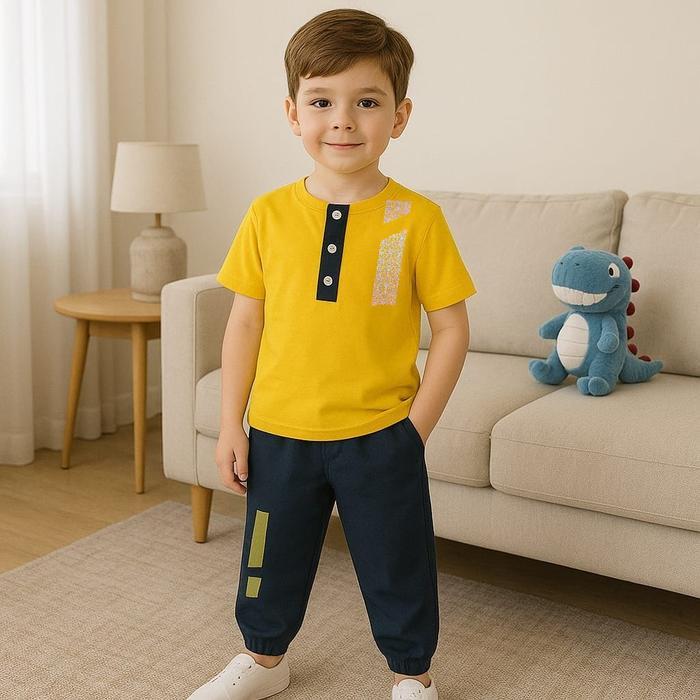 Promo Set koko anak Asyraf Celana Joger Motif Batik Baju Kancing Kaos Muslim Pendek Setelan COD