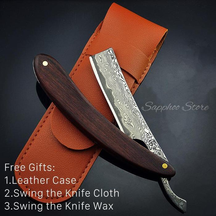 Damascus Steel Rosewood Handle Vintage Razor Set Barber Shop Damask