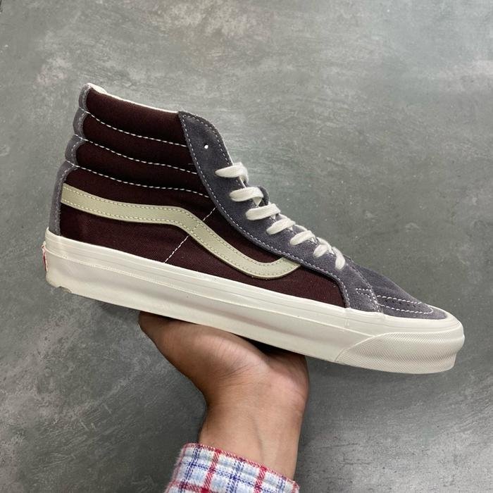 [Size 44.5] Rare Vans Vault OG Sk8-High LX Suede Canvas Periscope Coffee Bean Brown Grey White Secon