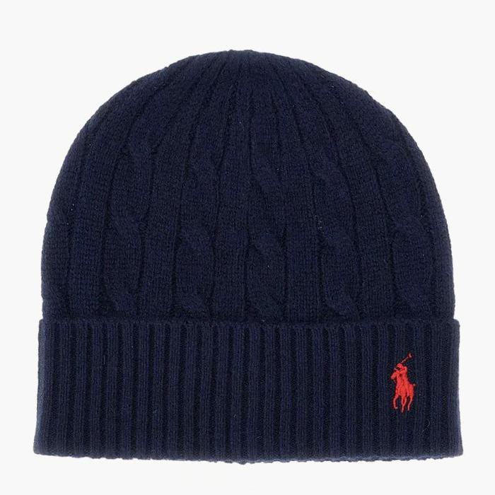 POLO RALPH LAUREN Cable-Knit Beanie Hat in Navy Wool-Cashmere