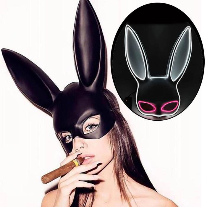 LED Rabbit Ears Mask Carnival Christmas Dance Party Masquerade Cosplay Rabbit Leather Mask Cute Bunn
