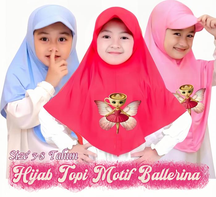 Hijab Topi Sporty Anak Motif Ballerina cute/Jilbab Topi Olahraga Karakter jersey size 2-8 Tahun