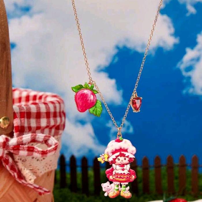 Strawberry Shortcake X SHEIN 1PC New Creative Cartoon Doll Pattern Pendant Exquisite Necklace, Cute,