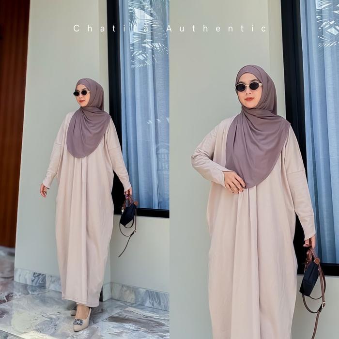 Chatifa Authentic | Gamis Dan Hijab Polos | Gamis Bahan Combed Premium | Set Gamis Kerudung | Gamis 