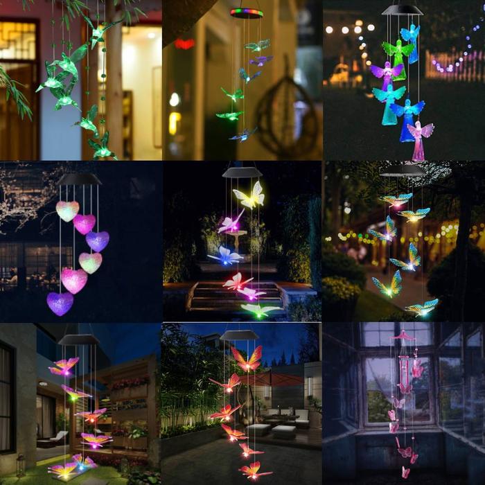 LED Solar Wind Chime Crystal Ball Hummingbird Wind Chime Light Color