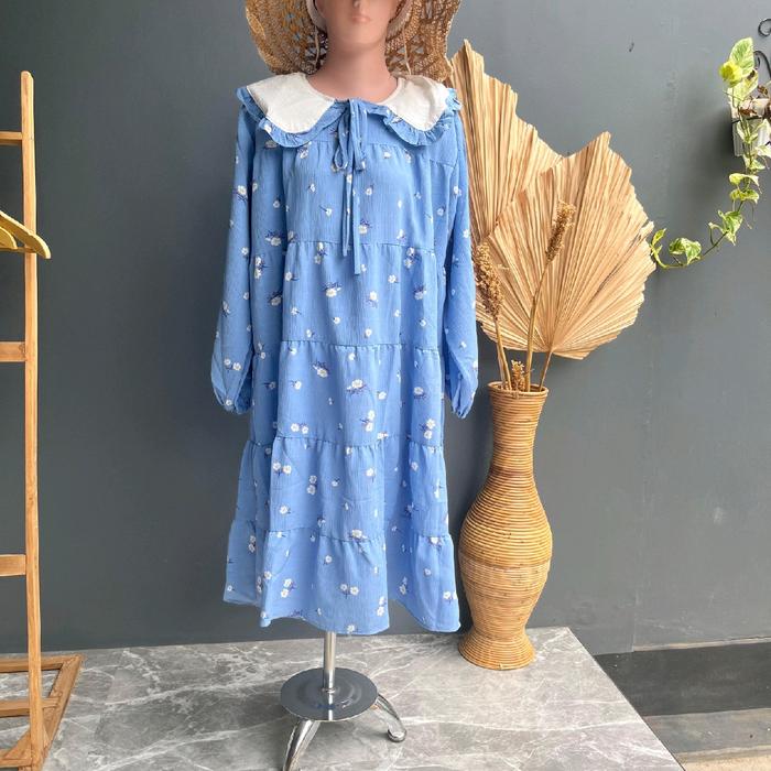 Floral Dress Import Premium Baby Blue/Tunik  [REALPICT]