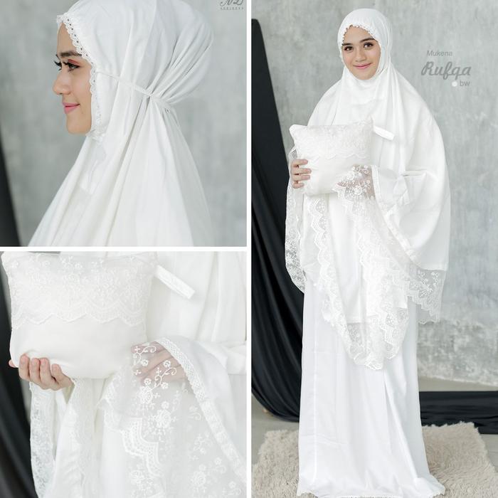 PREMIUM (READY) terjamin Mukena Rufqa Putih Tulang Mukena Putih Polos Mukena Renda Cantik terlaris