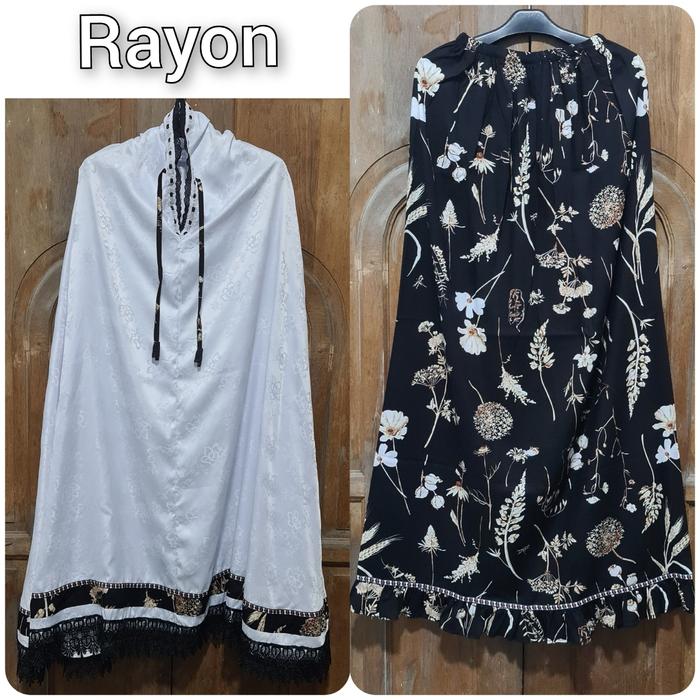 Mukena Santri Mutiara Silky Bawahan Rayon Atasan Motif Bunga Jaguar Aplikasi Renda Giper Panjang Mus