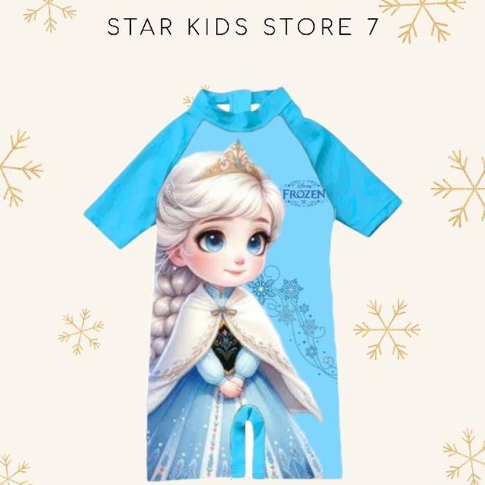 Baju Renang Anak Perempuan Elsa Frozen – Swimwear Lengan Pendek Karakter Lucu Ukuran S-L