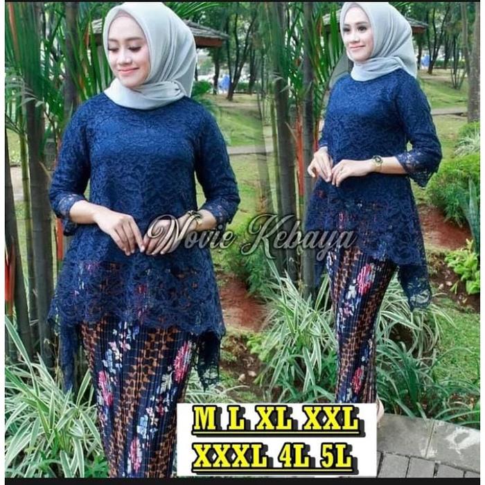 SET KEBAYA RINJANI BRUKAT JUMBO LD 130 // KEBAYA MODERN / KEBAYA PESTA NAVY
