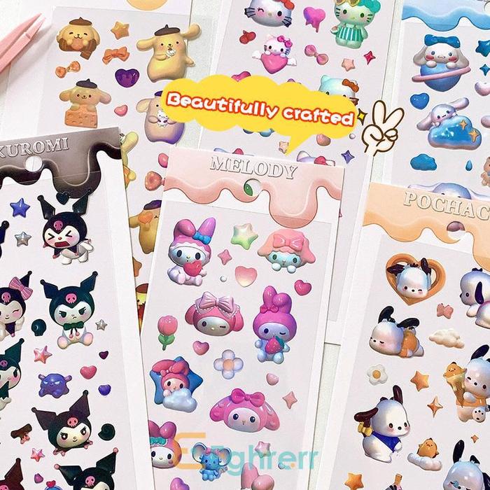 ✨COD-Stiker Gliter 3D Hologram besar Motif sanrio kuromi melody cinnamorol pompompurin Mixue Karakte