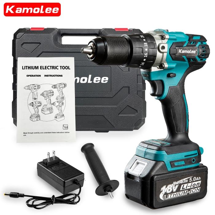 Kamolee Tool 13mm Bor Listrik Brushless 520N.m 5000 MAh Obeng Bertenaga Baterai Dengan Fungsi Dampak