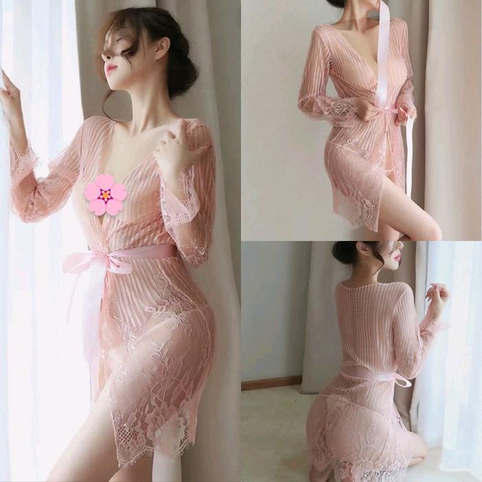Lingerie Sexy Kimono Set Bikini Bra Gstring Baju Tidur Wanita Brokat D0239CK