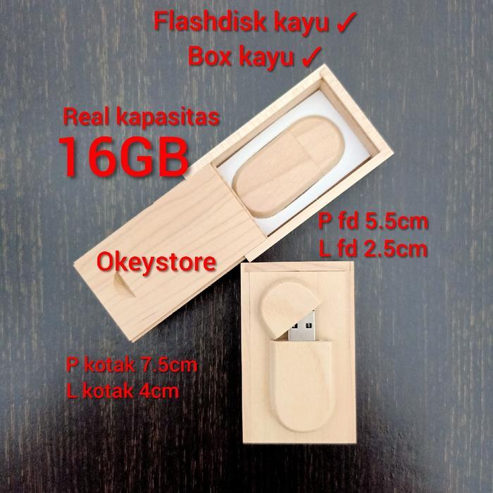 Flashdisk 16gb kayu oval + kotak kayu real kapasitas