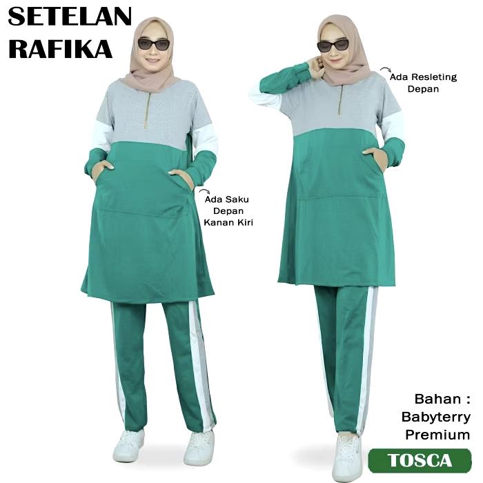 RAFIKA SET Setelan Training Olahraga Senam Wanita Muslimah Babyterry Lengan Panjang xl toska baju Tu