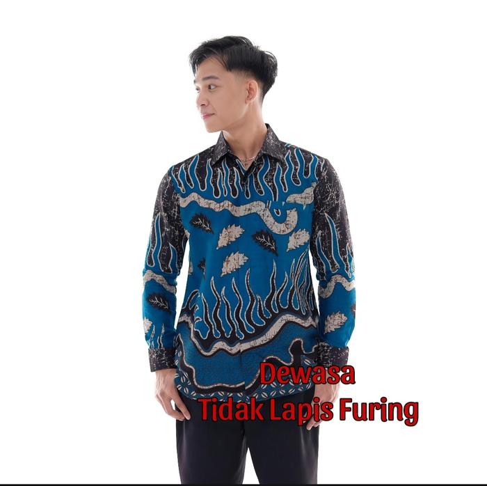 Kemeja Batik Pria Dewasa Motif Iguana Emerald Blue