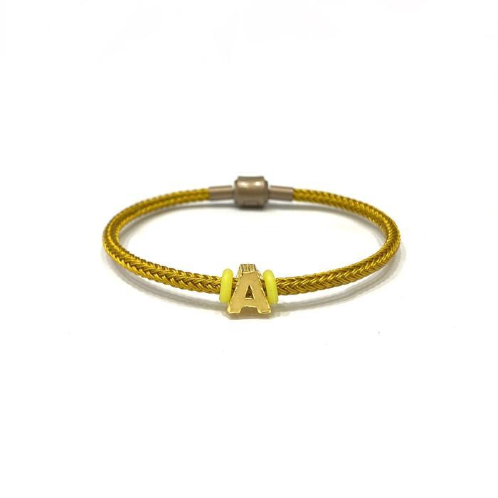 Gelang Tali Pandora Set Liontin Balok Huruf A Emas Asli Kadar 700