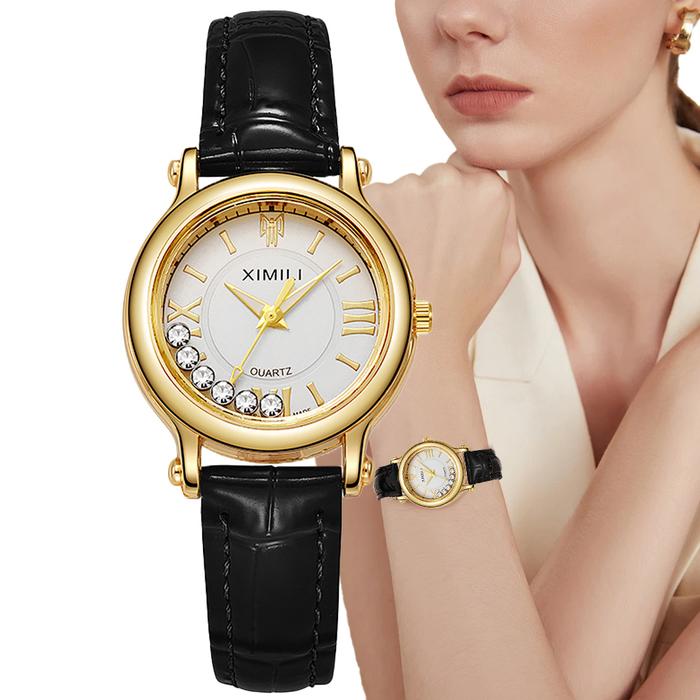 IMPORT LADIES FASHION 2025 NEW SIMPLE ROLLER BALL SMALL QUARTZ WATCH BUSINESS BLACK LEATHER WOMEN'S 