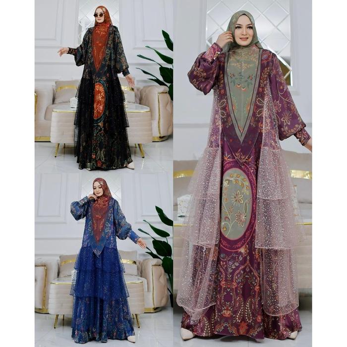 Gamis Outer Set Khimar Printing Premium Seri Haifa Yodizein
