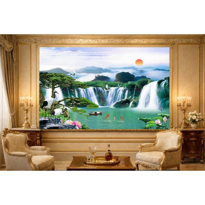 WALLPAPER STICKER PEMANDANGAN ALAM 3D LUKISAN CHINA STIKER AIR TERJUN DEKORASI DINDING