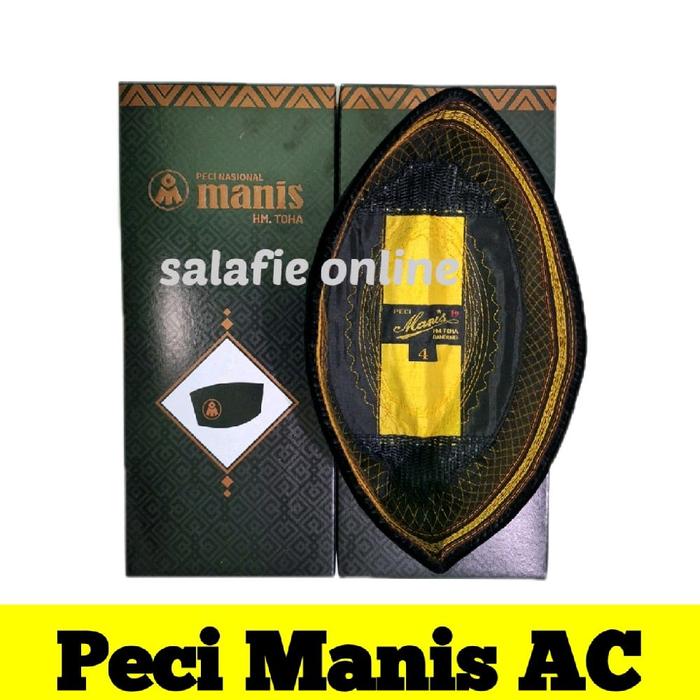 Peci Manis HM Toha Motif AC Kopiah Songkok Hitam Polos Plat Kuning Tanpa Kertas Nyaman
