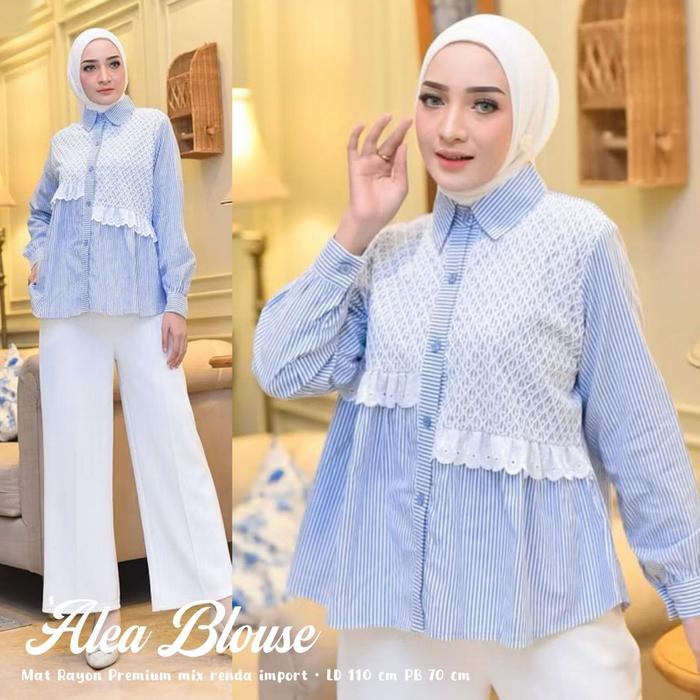 Blouse Alea Bahan Rayon Premium Mix Renda Import Terbaru - Wanita, Baju Muslim Katun Kombinasi Motif