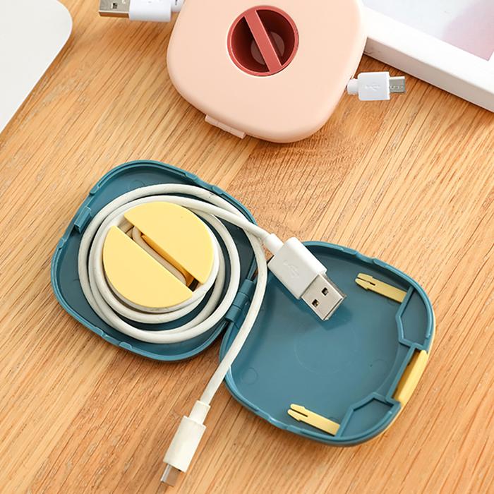 Portable Round USB Cable Winder Small Cable Organizer Rotating Data Cable Organizer Storage Box Char