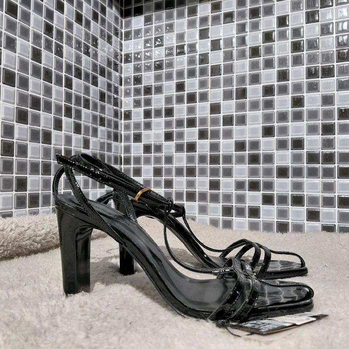 MASSIMO DUTTI WANITA SEPATU SANDAL HEELS HITAM GLOSSY BARU ASLI ORIGINAL