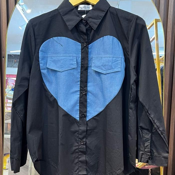 kemeja wanita atasan cewe love dpn jeans