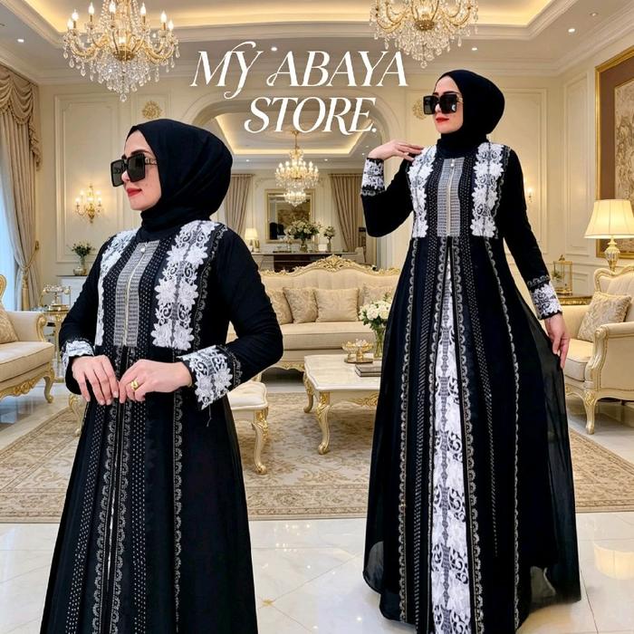 MYABAYA_STORE Abaya Turkey Busui Model Bunga Putih 56 Gamis Abaya Arab Hitam Jersey Mix Ceruti Bordi