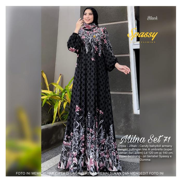 Milna Set Hijab by Spassy x Dumma / Gamis Maxi Dress Setelan Jilbab Segi Empat / Bahan Ceruty Babydo